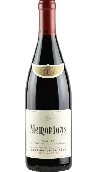 Bottle of Domaine de la Cote Memorious Pinot Noir 2015 wine 750 ml